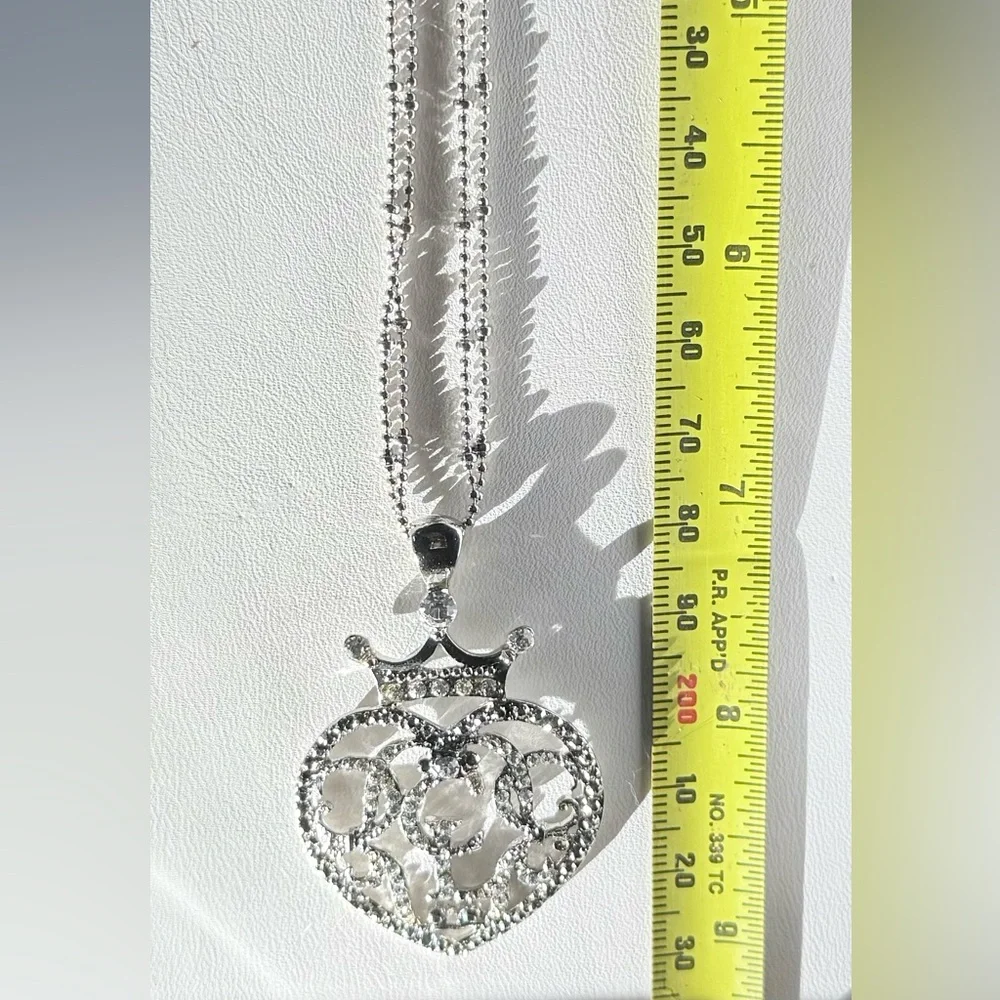 👑 Cookie Lee Double Chain Genuine Crystal Crowned Heart Pendant Necklace - Picture 4 of 7